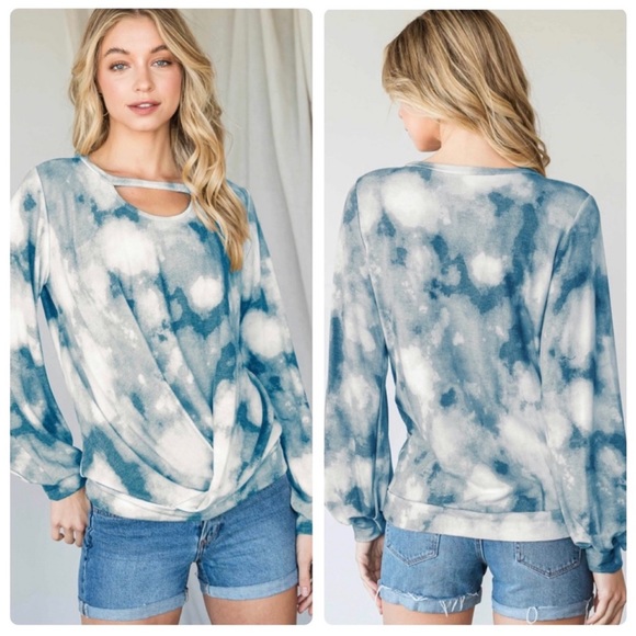 Tie Dye Choker Neck Top - Blue & White - Picture 3 of 3